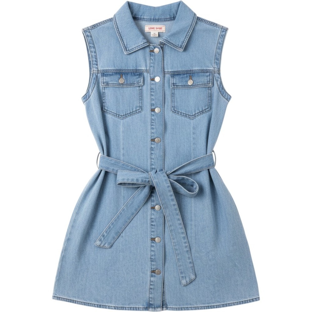 Lone Star Denim Dress Womens L Light Blue NWOT Sleeveless Belted Button Front